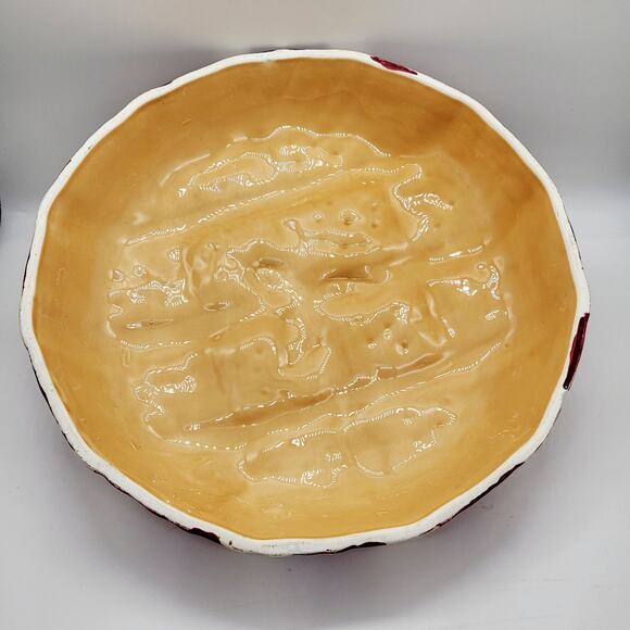 Vintage Tan & Red Decorative Ceramic Cherry Berry Pie Plate Lid Cover -LID ONLY- - Picture 7 of 9